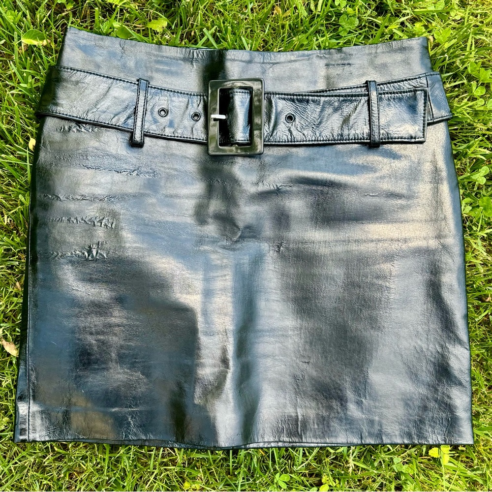 Vintage Caché Genuine Leather Belted Mini Skirt